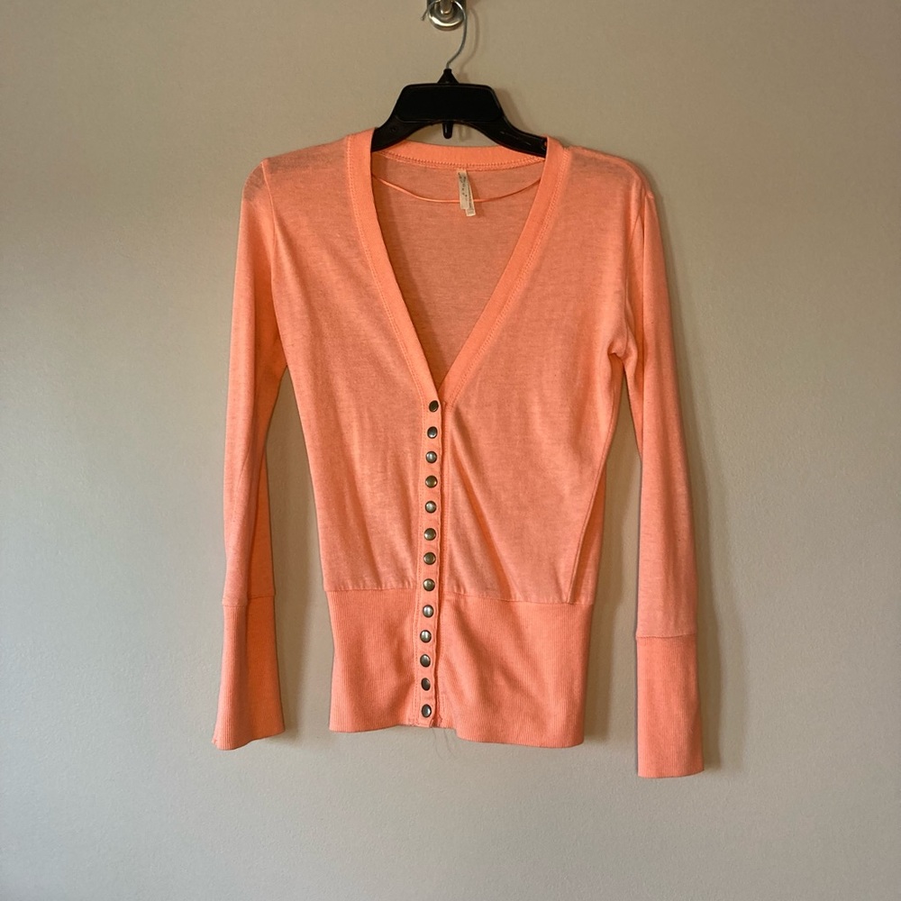 Color Story Snap Front Cardigan S Light Coral Warm Cozy. 
Good Condition